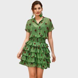 eShakti Floral Print Georgette Ruffle Tier Dress with customizations